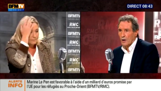 Видеоклип Jean Jacques Bourdin face à Marine Le Pen puis Vladimir Orlov, ambassadeur de Russie